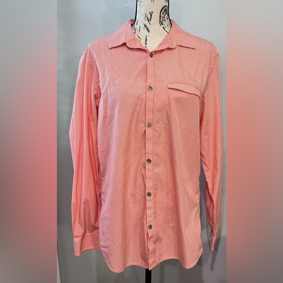 🧡Calvin Klein Long-Sleeve Button-Down Shirt - Light Orange with White Stripes - Picture 3 of 8